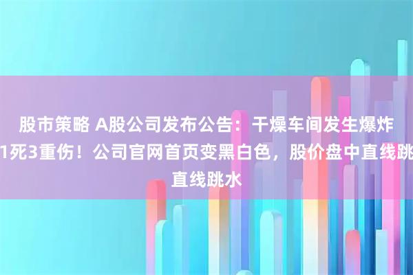 股市策略 A股公司发布公告:干燥车间发生爆炸致1死3重伤!公司官网首页变黑白色,股价盘中直线跳水